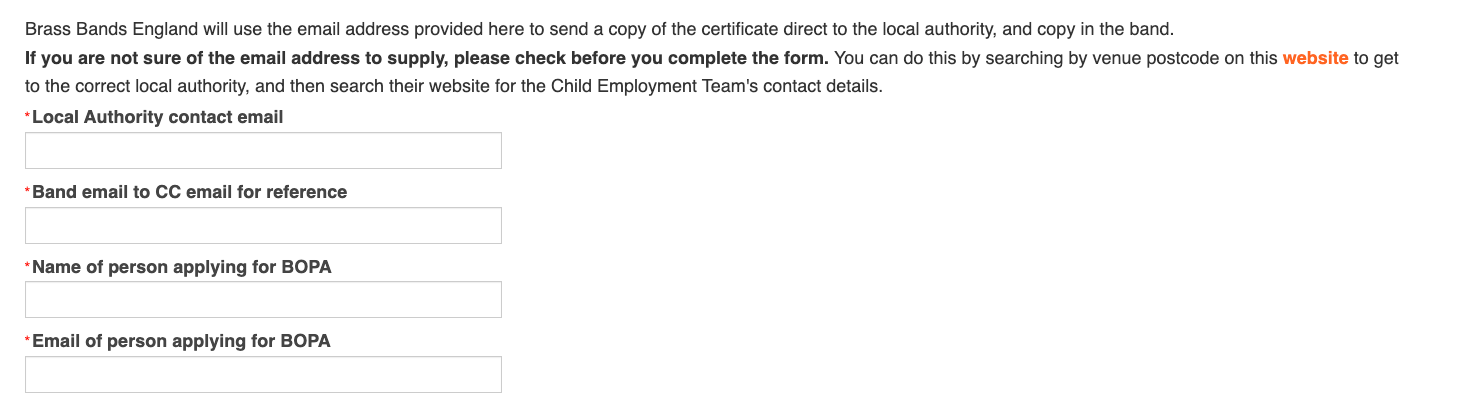 Local Authority email entry
