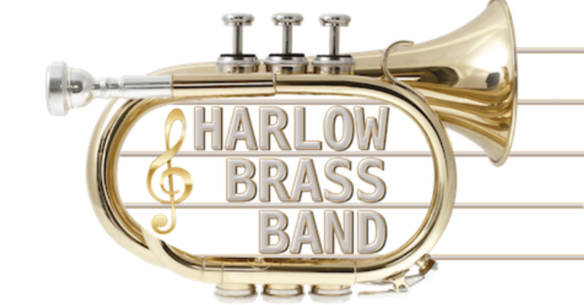 A photo of a cornet With Harlow Brass Band written inside